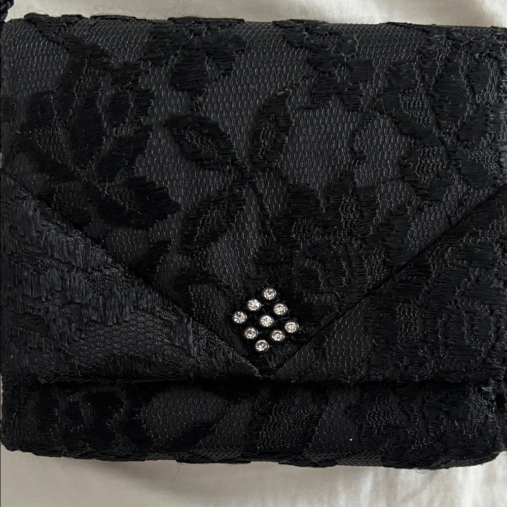 Vintage La Regale Black Lace Purse with Rhinestone Accent - Picture 3 of 8